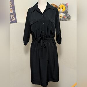 Massimo Black Button-Front Tie-Waist Midi Dress